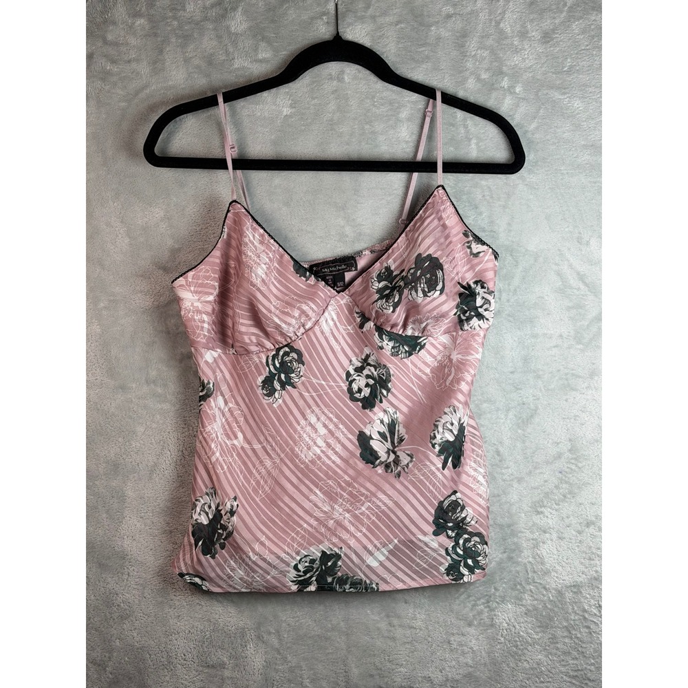 MY MICHELLE Baby Doll Cami Top Juniors 11 12 Pink Floral Striped Lace Y2K Tank